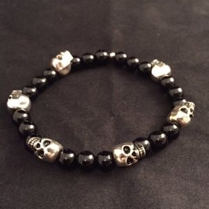 HOST PICK! Mens Black Onyx Skull Bracelet 8.25"